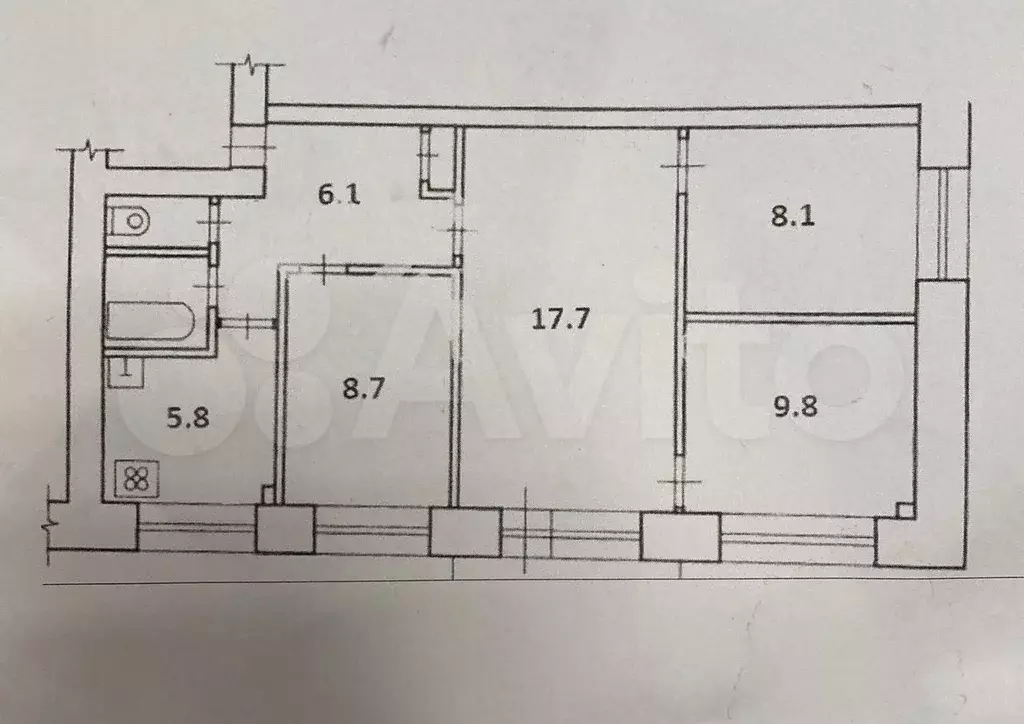 4-к. квартира, 58,7 м, 4/5 эт. - Фото 0