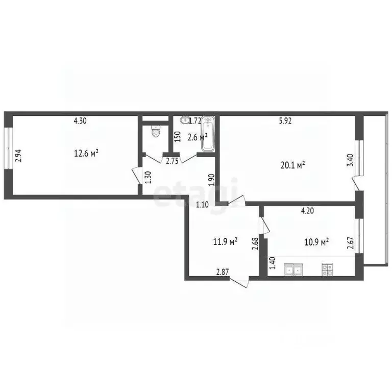 2-к кв. Кемеровская область, Кемерово ул. Дружбы, 17 (59.1 м) - Фото 1