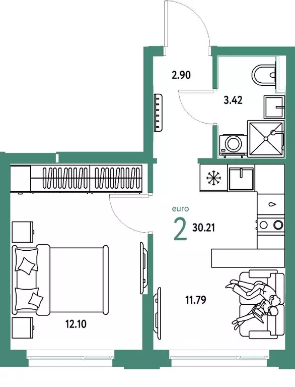 2-к кв. Тюменская область, Тюмень ул. 50 лет Октября, 61к1 (30.21 м) - Фото 1