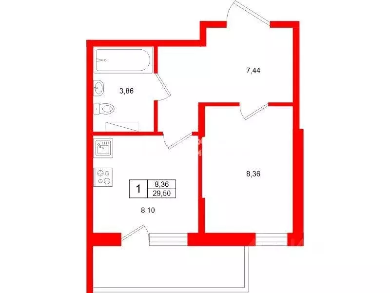 Квартира, 1 комната, 29.5 м - Фото 0