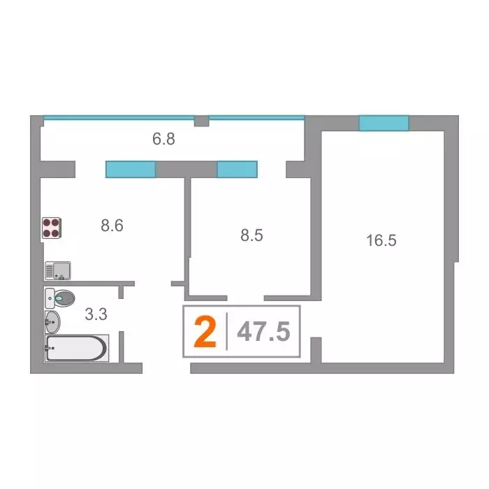 2-комнатная квартира: Тюмень, улица Надира Сагдеева, 8 (47.5 м) - Фото 0