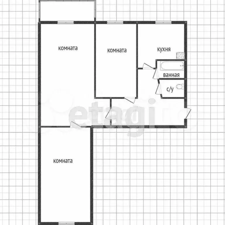 3-к. квартира, 58,1 м, 4/5 эт. - Фото 0