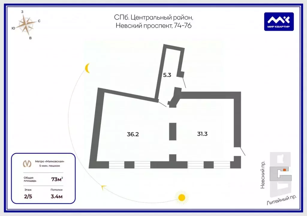 Помещение свободного назначения в Санкт-Петербург Невский просп., ... - Фото 2