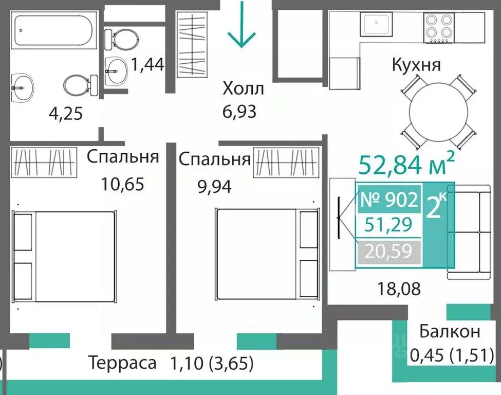 2-к кв. Крым, Симферополь Крымская роза мкр,  (52.84 м) - Фото 0