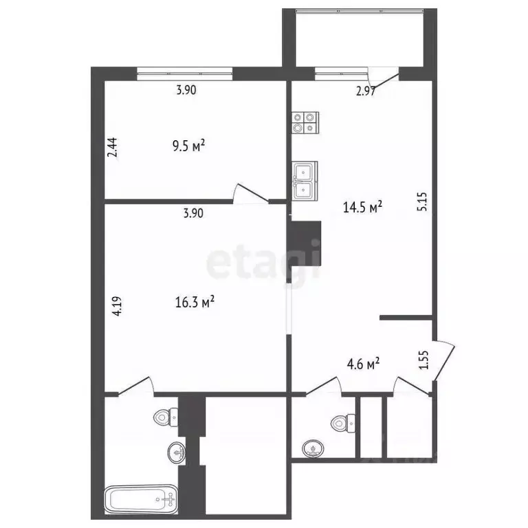 2-к кв. Ямало-Ненецкий АО, Новый Уренгой Оптимистов мкр, 2/2 (51.6 м) - Фото 1