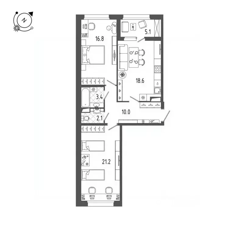 2-к кв. Санкт-Петербург Белоостровская ул., 28 (74.8 м) - Фото 0