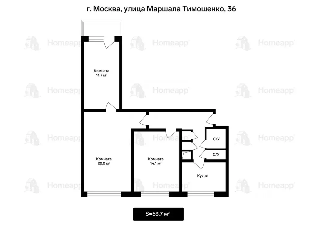 3-к кв. Москва ул. Маршала Тимошенко, 36 (63.7 м) - Фото 2