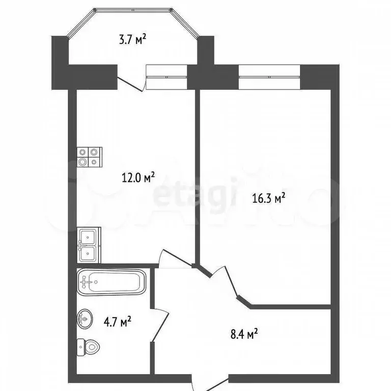 1-к. квартира, 40,9 м, 8/9 эт. - Фото 0