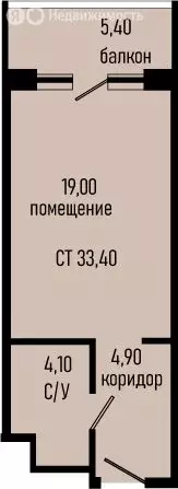 Квартира-студия: село Агой, Звёздный бульвар (33.4 м) - Фото 0