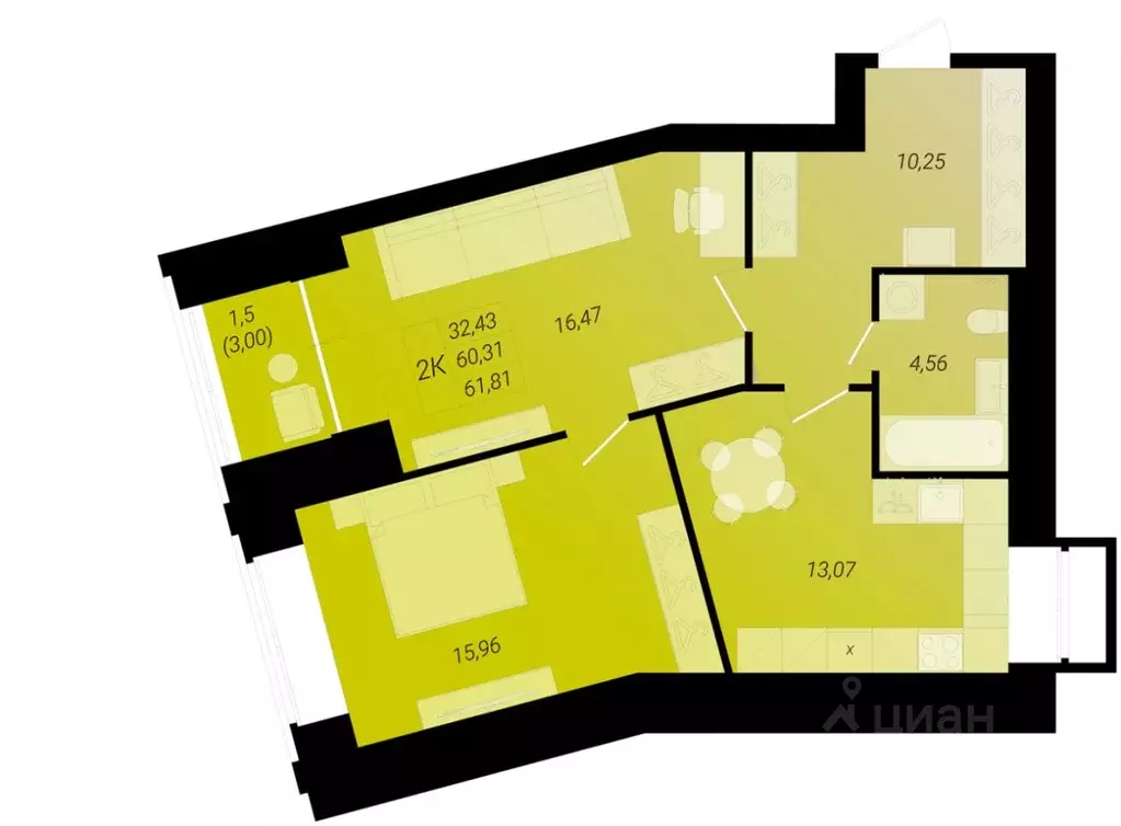 2-к кв. Архангельская область, Архангельск просп. Советских ... - Фото 1