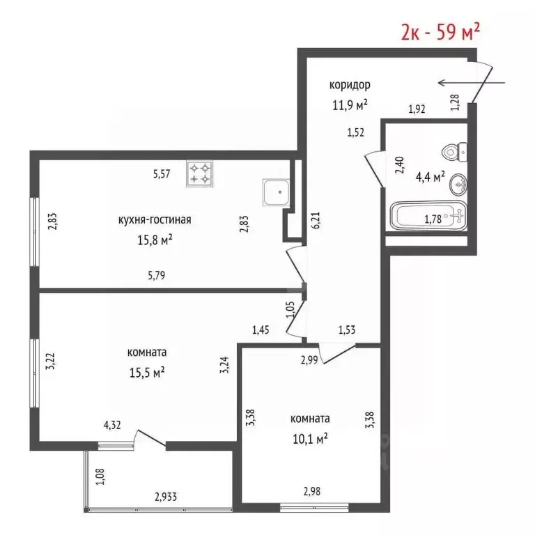 2-к кв. Свердловская область, Екатеринбург ул. Крестинского, 8 (59.0 ... - Фото 1