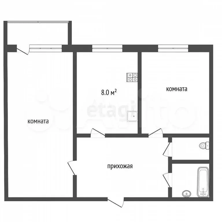 2-к. квартира, 49,6 м, 7/9 эт. - Фото 0
