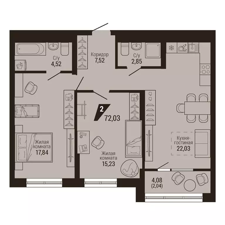 2-комнатная квартира: Екатеринбург, улица Энергостроителей, 7 (72.03 ... - Фото 1