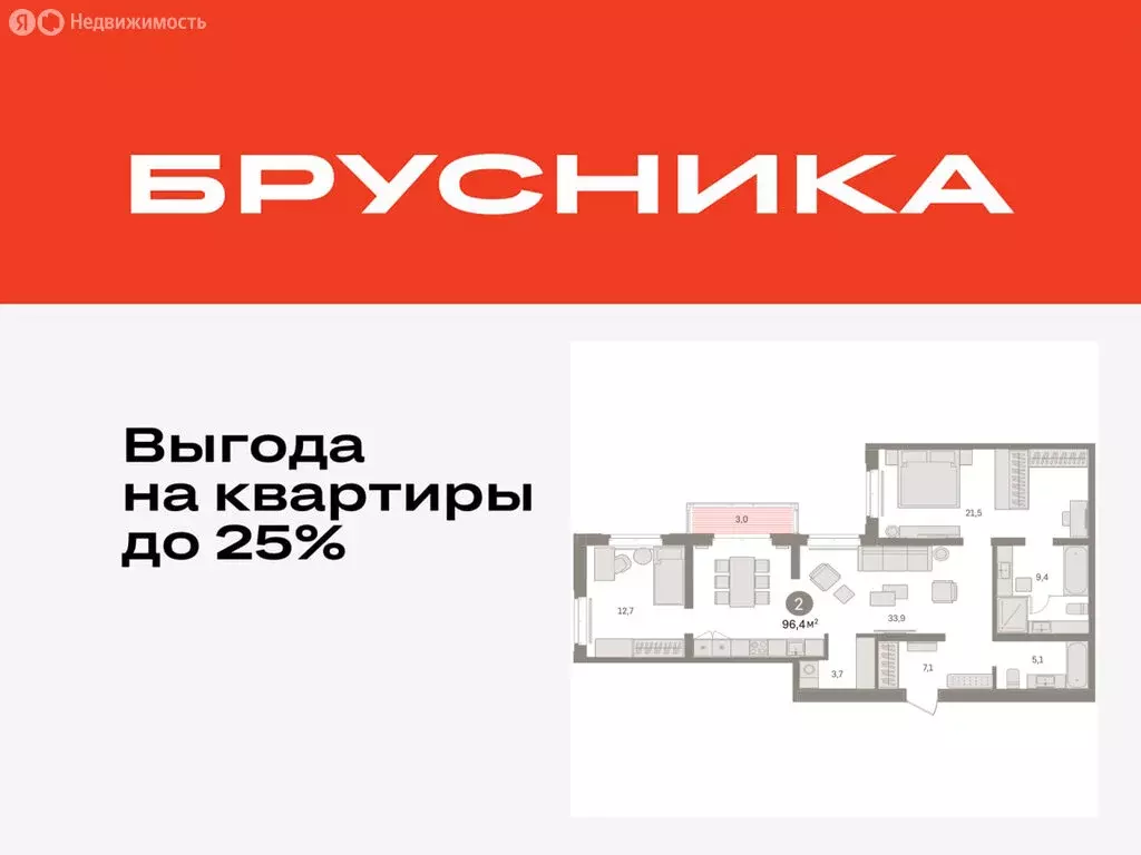 2-комнатная квартира: Тюмень, жилой комплекс На Минской (96.44 м) - Фото 0
