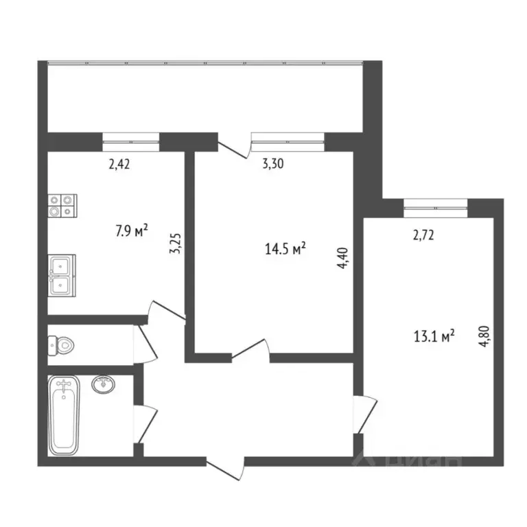 2-к кв. Тюменская область, Тюмень Шаимский проезд, 14 (50.0 м) - Фото 2
