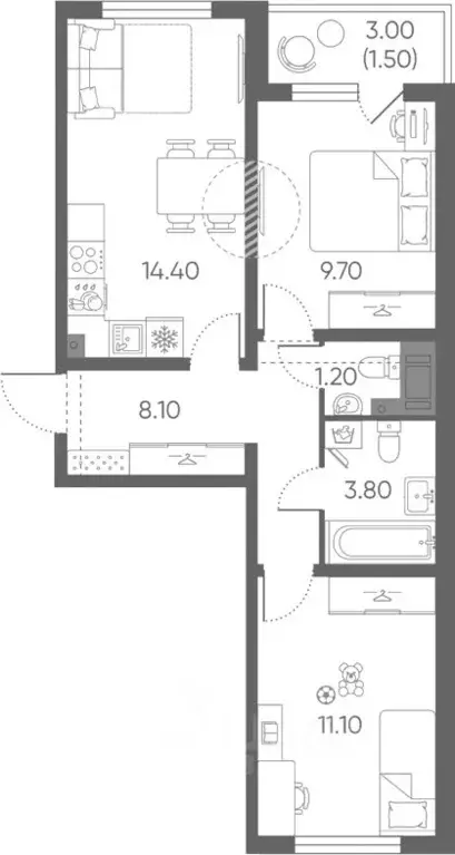 2-к кв. Санкт-Петербург Северный просп., 123к3 (48.3 м) - Фото 1