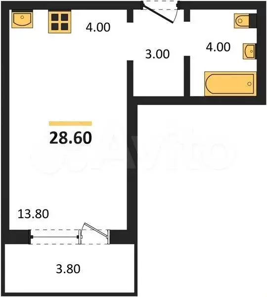 Квартира-студия, 28,6м, 5/18эт. - Фото 0