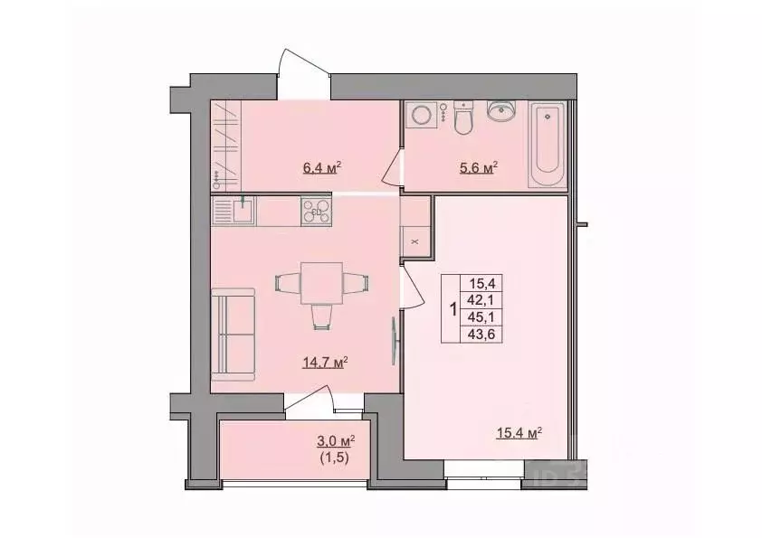 1-к кв. Костромская область, Кострома Магистральная ул., 49А (43.6 м) - Фото 1
