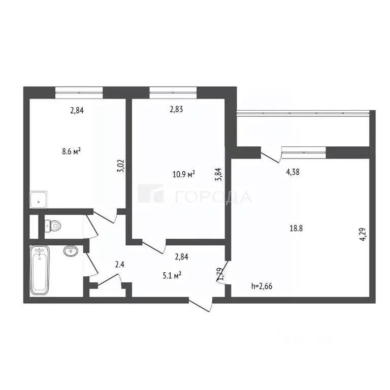 2-к кв. Кемеровская область, Прокопьевск Тырган мкр, 10-й мкр, 17 ... - Фото 2