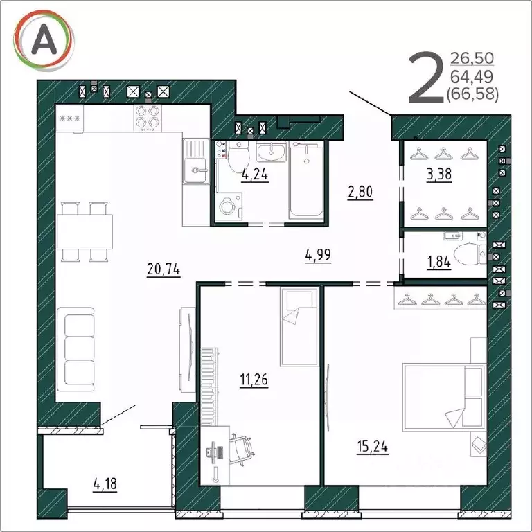 2-к кв. Брянская область, Брянск ул. Ульянова, 24 (66.58 м) - Фото 0