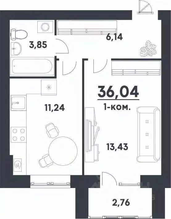 1-к кв. Волгоградская область, Волгоград Долина-2 жилрайон,  (36.04 м) - Фото 0