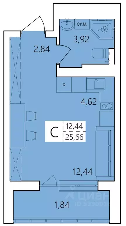 Студия Башкортостан, Уфа Затон жилрайон, Волна жилой комплекс (25.66 ... - Фото 1