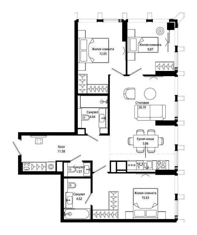 3-комнатная квартира: Москва, 4-я улица Марьиной Рощи, 10к5 (85.4 м) - Фото 2