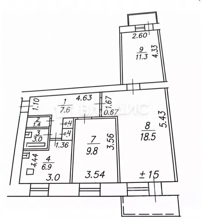 3-к кв. Башкортостан, Уфа Комсомольская ул., 35 (57.4 м) - Фото 2