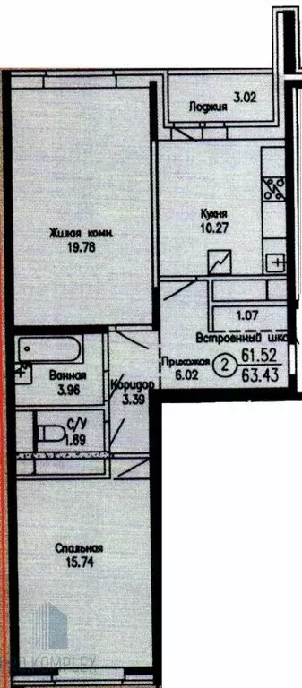 2-комнатная квартира: Мытищи, улица Веры Волошиной, 37 (62.1 м) - Фото 2