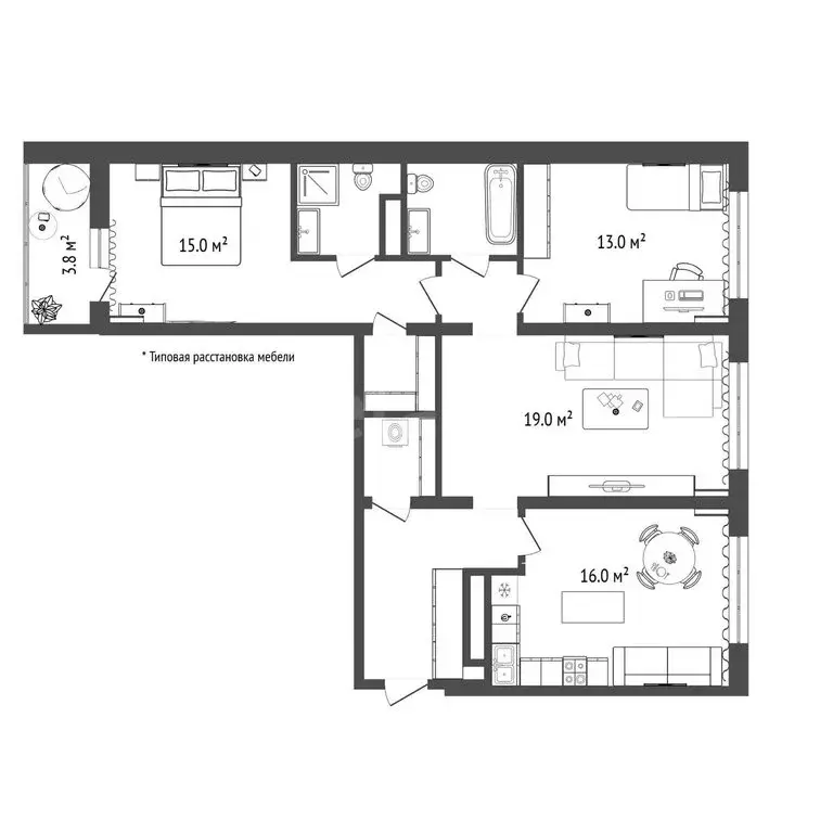 3-комнатная квартира: Тюмень, микрорайон Зарека, улица Лермонтова, 8А ... - Фото 2