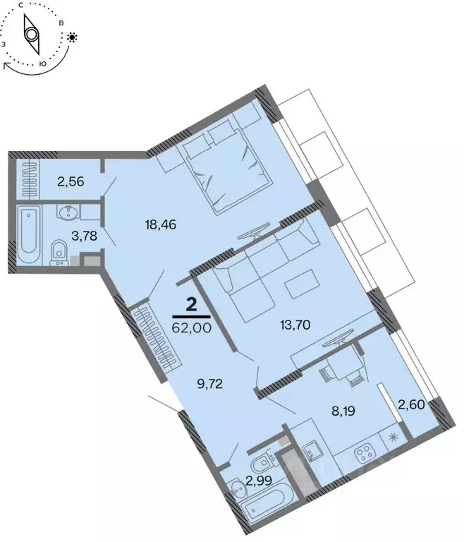 2-к кв. Рязанская область, Рязань Метропарк тер., Метропарк жилой ... - Фото 1