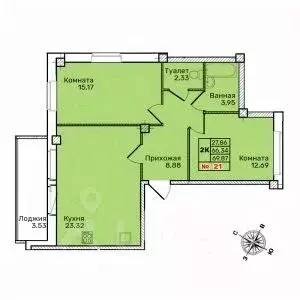 2-к кв. Псковская область, Псков Техническая ул., 2 (69.87 м) - Фото 1