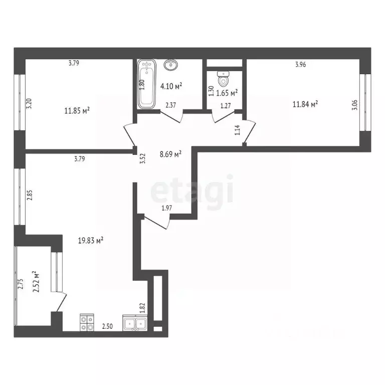 2-к кв. Ханты-Мансийский АО, Ханты-Мансийск Красноармейская ул., 43 ... - Фото 2
