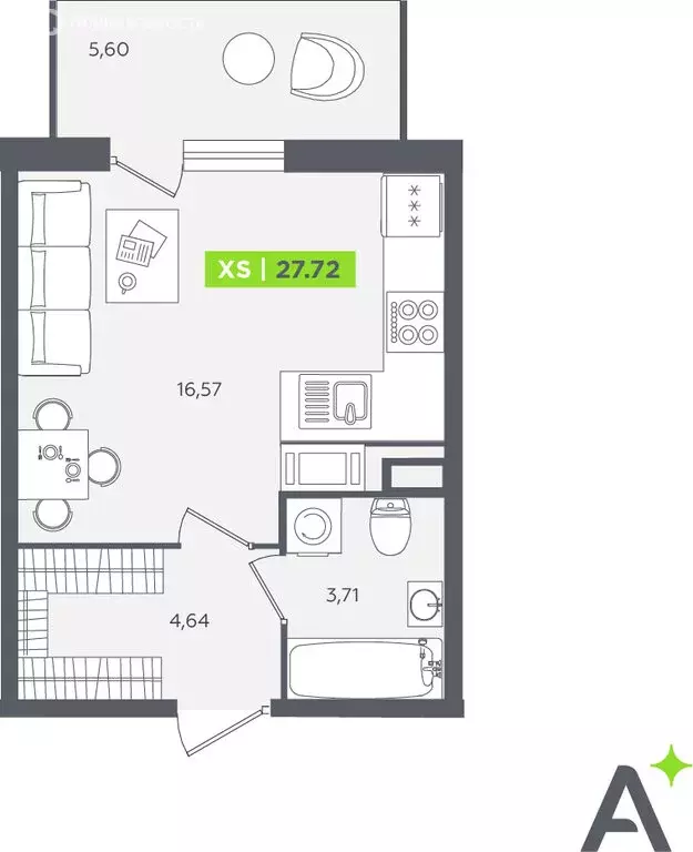 Квартира-студия: Кудрово, Солнечная улица, 10к2 (26.4 м) - Фото 1