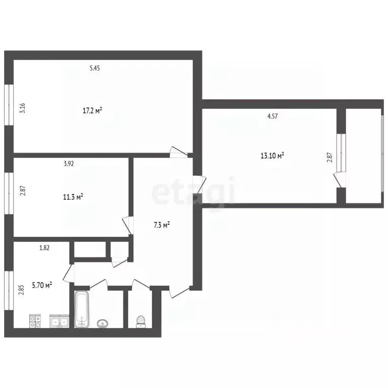 3-к кв. Ямало-Ненецкий АО, Новый Уренгой Ленинградский просп., 1 (57.6 ... - Фото 2