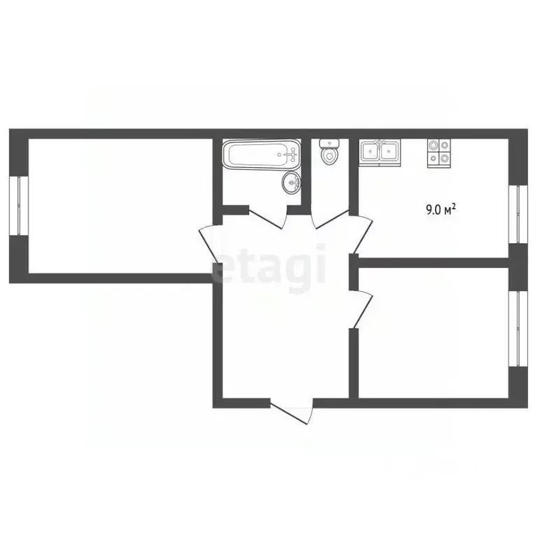 2-к кв. Татарстан, Альметьевск Алсу мкр, ул. Рината Галеева, 29 (53.0 ... - Фото 2