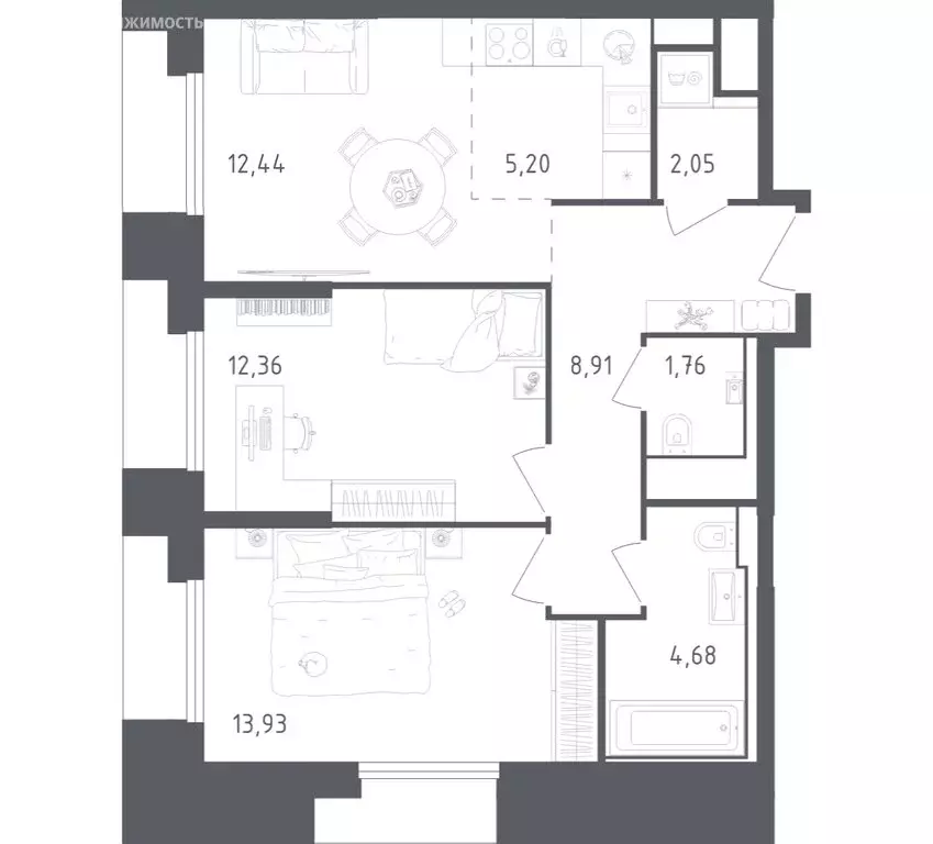 2-комнатная квартира: Красногорск, жилой комплекс Спутник, 20 (61.33 ... - Фото 1