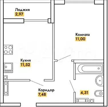 1-к. квартира, 39 м, 6/10 эт. - Фото 0