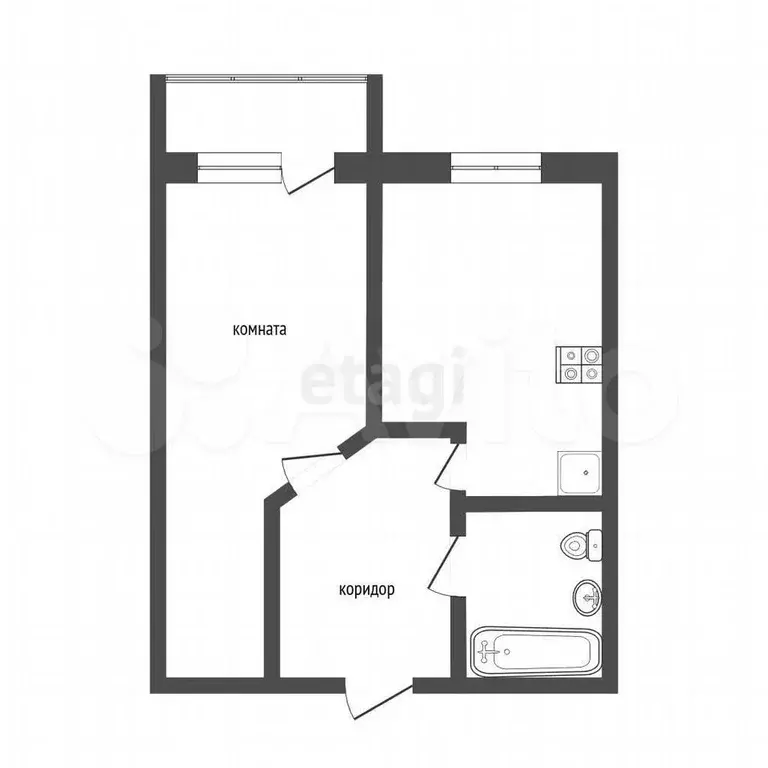 1-к. квартира, 32,6 м, 2/3 эт. - Фото 0