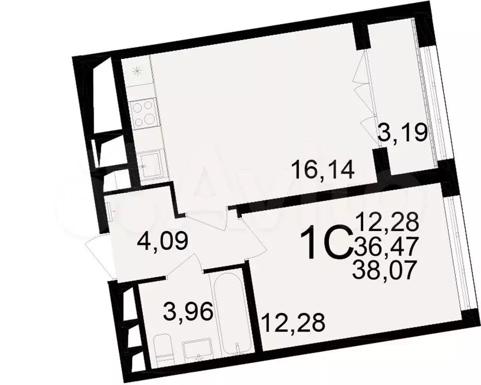 1-к. квартира, 38,1 м, 7/25 эт. - Фото 1
