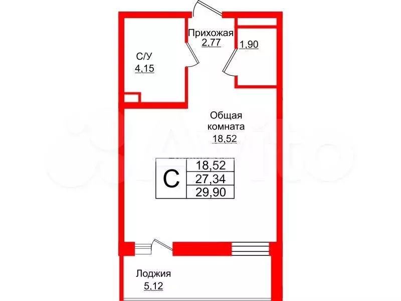 Квартира-студия, 29,9 м, 9/12 эт. - Фото 0