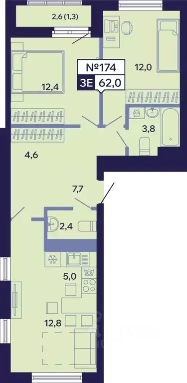 3-к кв. Саха (Якутия), Якутск ул. Новопортовская, 1Д (62.0 м) - Фото 1
