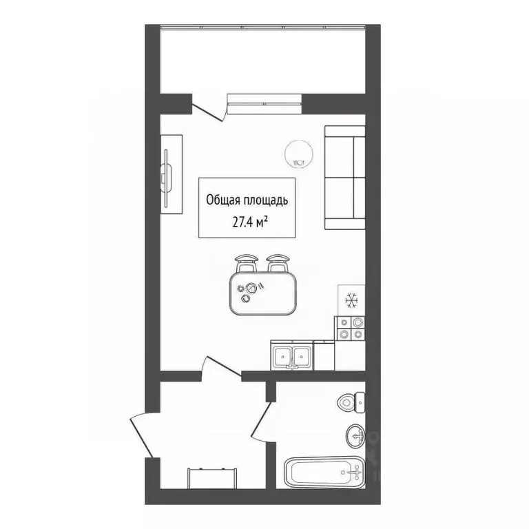 Студия Новосибирская область, Новосибирск ул. Фадеева, 66/4 (27.4 м) - Фото 2