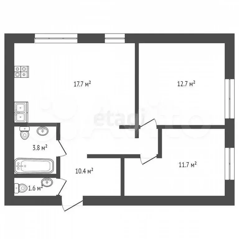 2-к. квартира, 58 м, 4/4 эт. - Фото 0