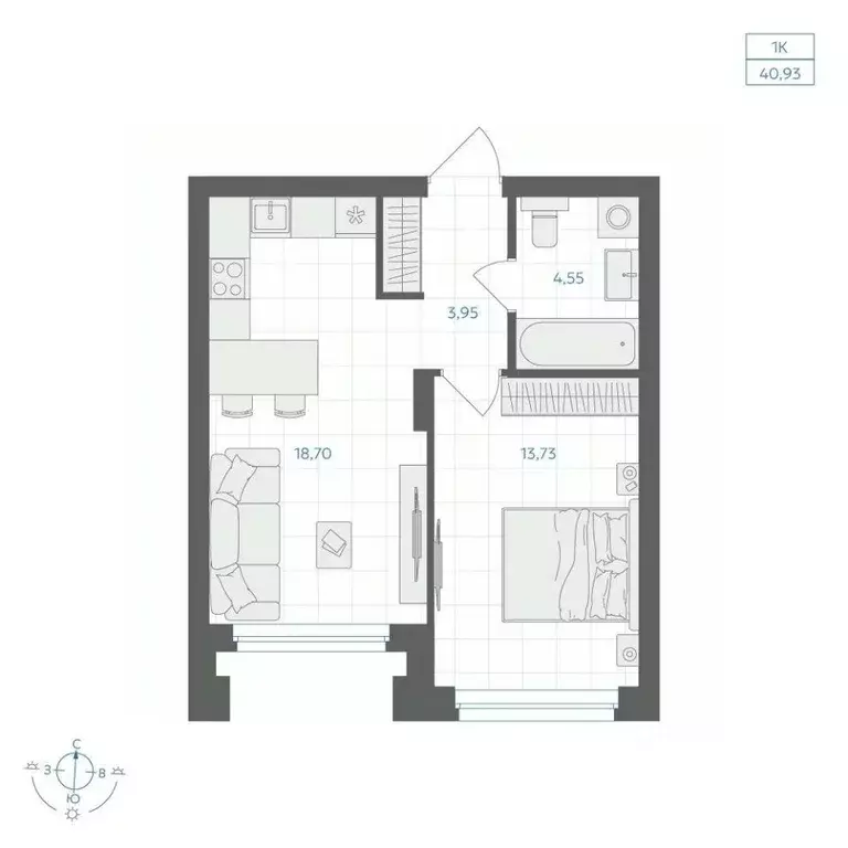 1-к кв. Челябинская область, Челябинск Каслинская ул., 62к1 (40.93 м) - Фото 1