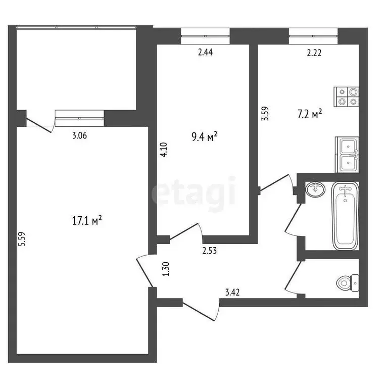 2-комнатная квартира: Миасс, Гвардейская улица, 21 (42.8 м) - Фото 1