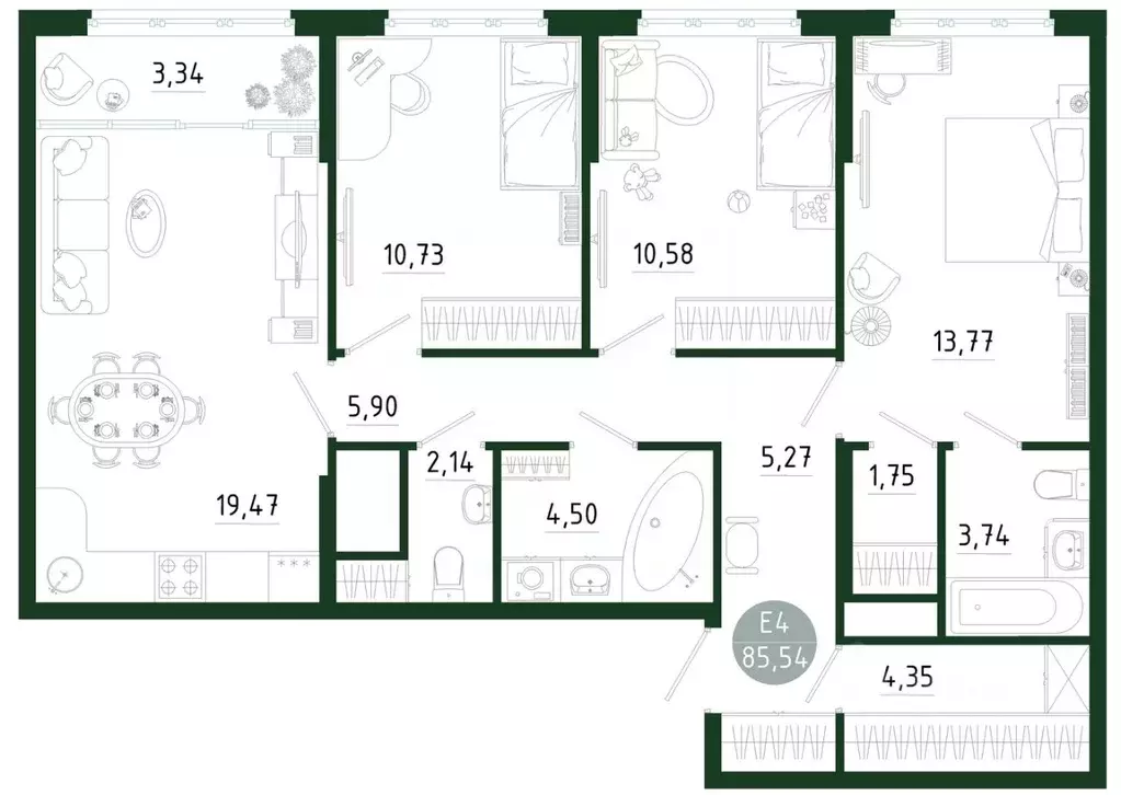 3-к кв. Тульская область, Тула Платон Парк жилой комплекс (85.54 м) - Фото 1