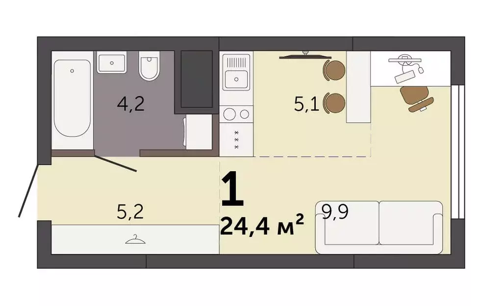 Квартира-студия: Екатеринбург, Базовый переулок, 47П (24.4 м) - Фото 1