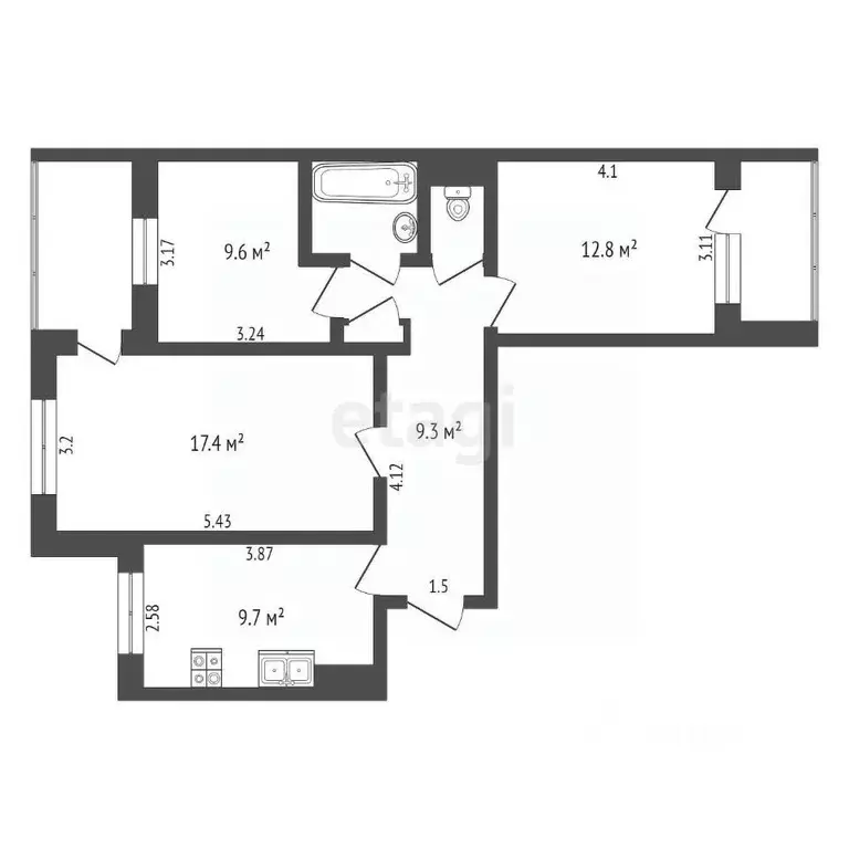 3-к кв. Крым, Симферополь ул. Лермонтова (62.0 м) - Фото 2