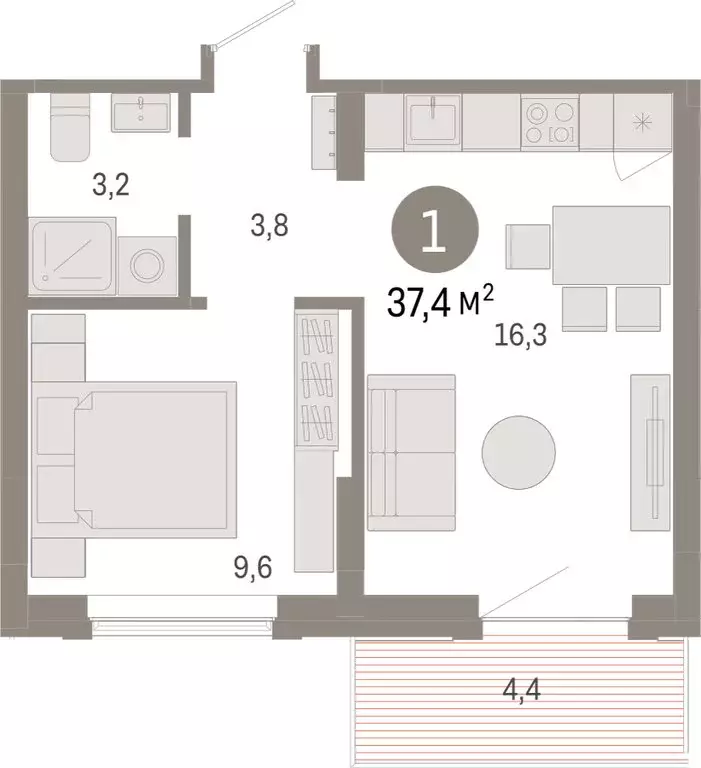 1-комнатная квартира: Омск, Кировский округ (37.38 м) - Фото 1